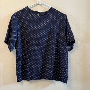 Vintage EUC Christopher & Banks Navy Blue Polka Dot Made in U.SA. Blouse size M